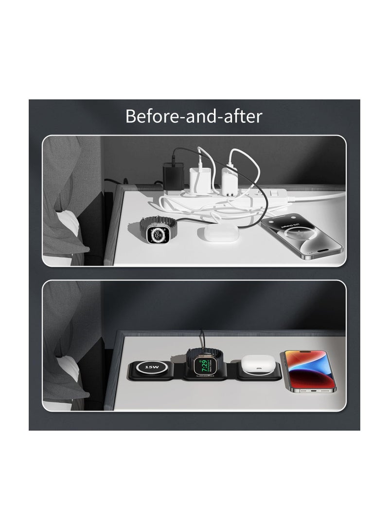 كول بيبي المغناطيسي شاحن لاسلكي عن اي فون ، قابلة للطي ثلاثة في واحد محطة شحن عن العديد من أجهزة أبل ، شاحن لاسلكي سريع - Image 4