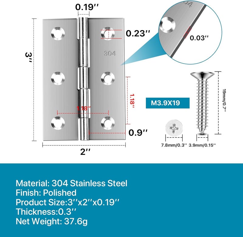 QANQIUPLE Stainless Steel Folding Door Hings 3 Inch for Furniture Cabinets Window Wooden Box Trailer Components, Pack of 12 - Image 3