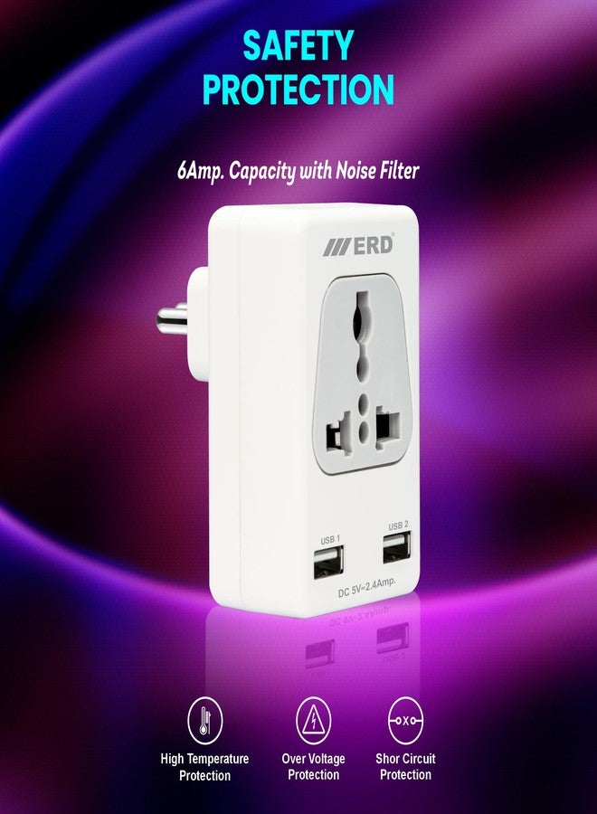 ERD EB-12 6Amp Wall Multiplug Power Socket Adapter with 2.4 Amp USB Charging Port | Extension Socket for Home Appliances - Image 3