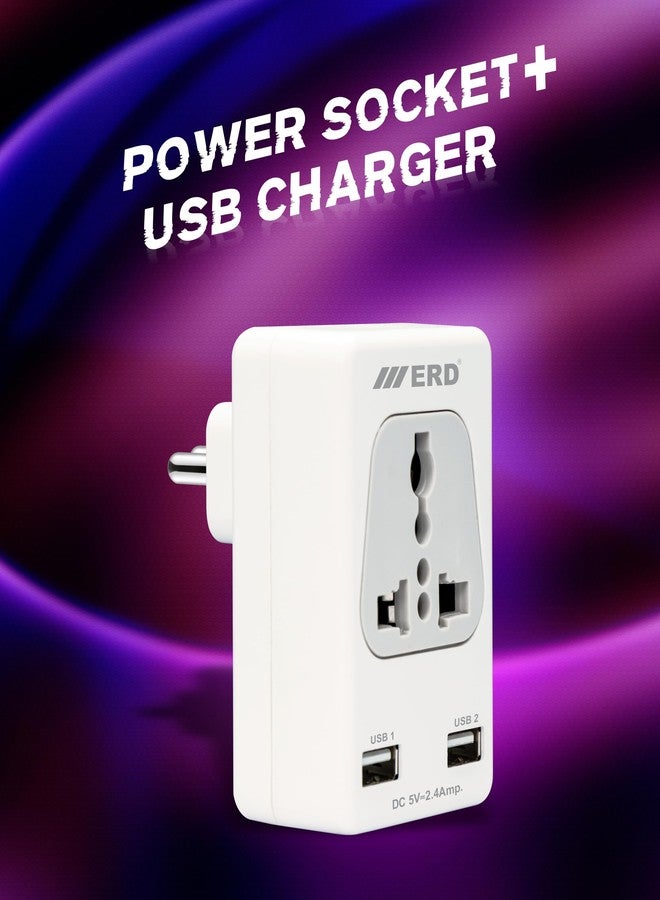 ERD EB-12 6Amp Wall Multiplug Power Socket Adapter with 2.4 Amp USB Charging Port | Extension Socket for Home Appliances - Image 2