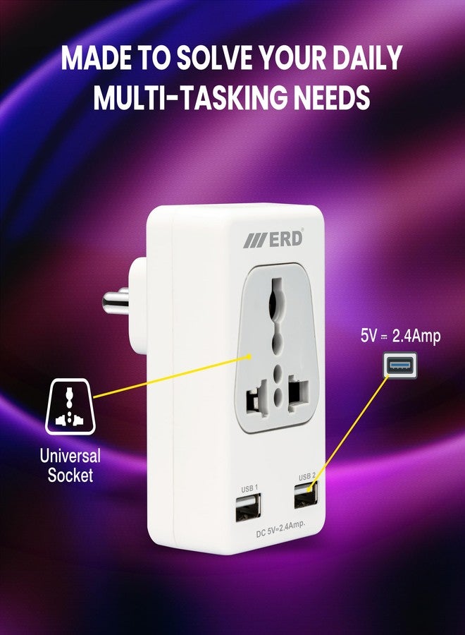 ERD EB-12 6Amp Wall Multiplug Power Socket Adapter with 2.4 Amp USB Charging Port | Extension Socket for Home Appliances - Image 5