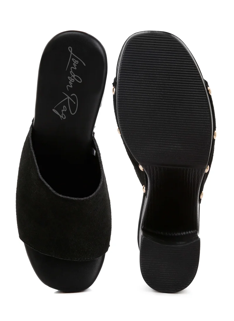 London Rag Suede High Block Heel Clogs in Black