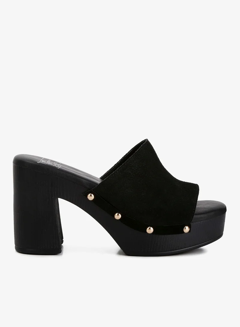 Suede High Block Heel Clogs in Black