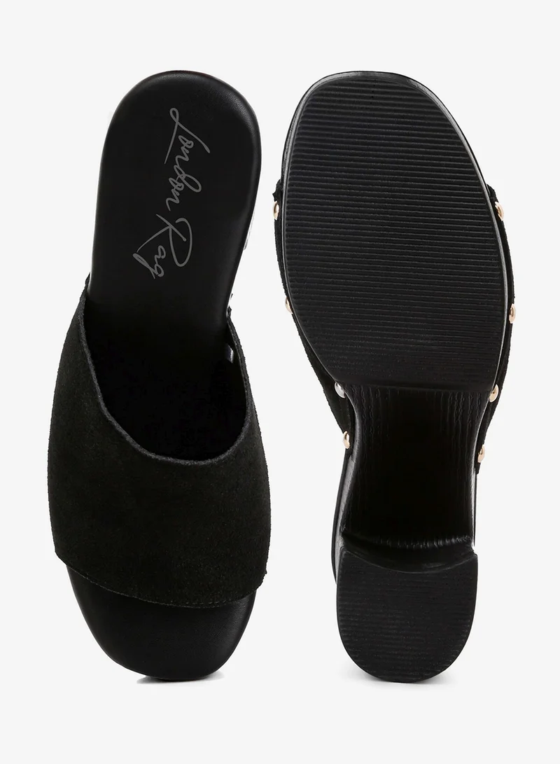 London Rag Black Suede High Block Heel Clogs in Black for Women | Best Price UAE