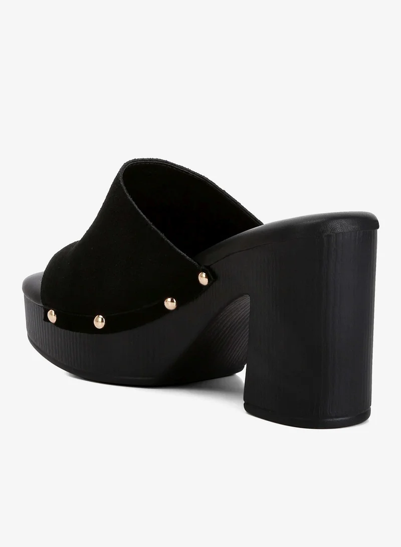 London Rag Black Suede High Block Heel Clogs in Black for Women | Best Price UAE