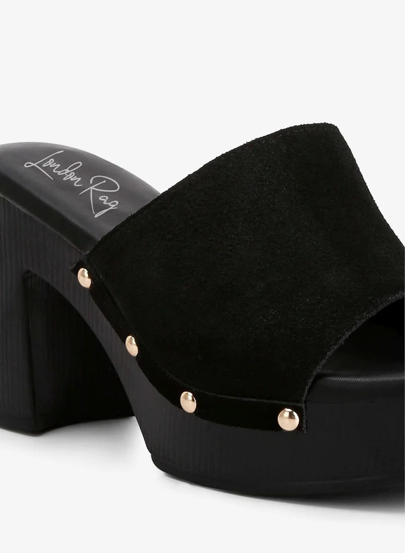 London Rag Black Suede High Block Heel Clogs in Black for Women | Best Price UAE