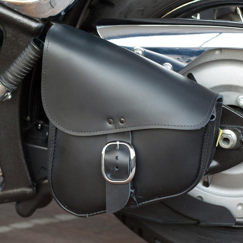 Dowco Willie & Max Triangulated Leather Motorcycle Swingarm Bag - Black, 9 Liter Capacity - Image 2