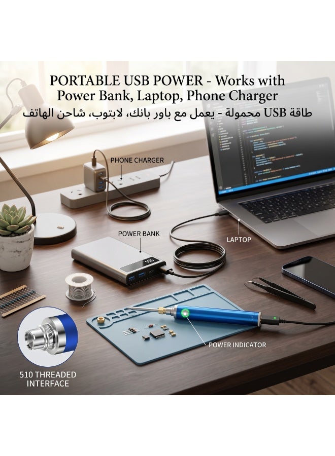 Portable USB Cordless Soldering Iron Kit, Wireless Rechargeable Battery Powered, Wireless Charging Welding Tool 510 Pen Electronic Soldering Kit - Image 2