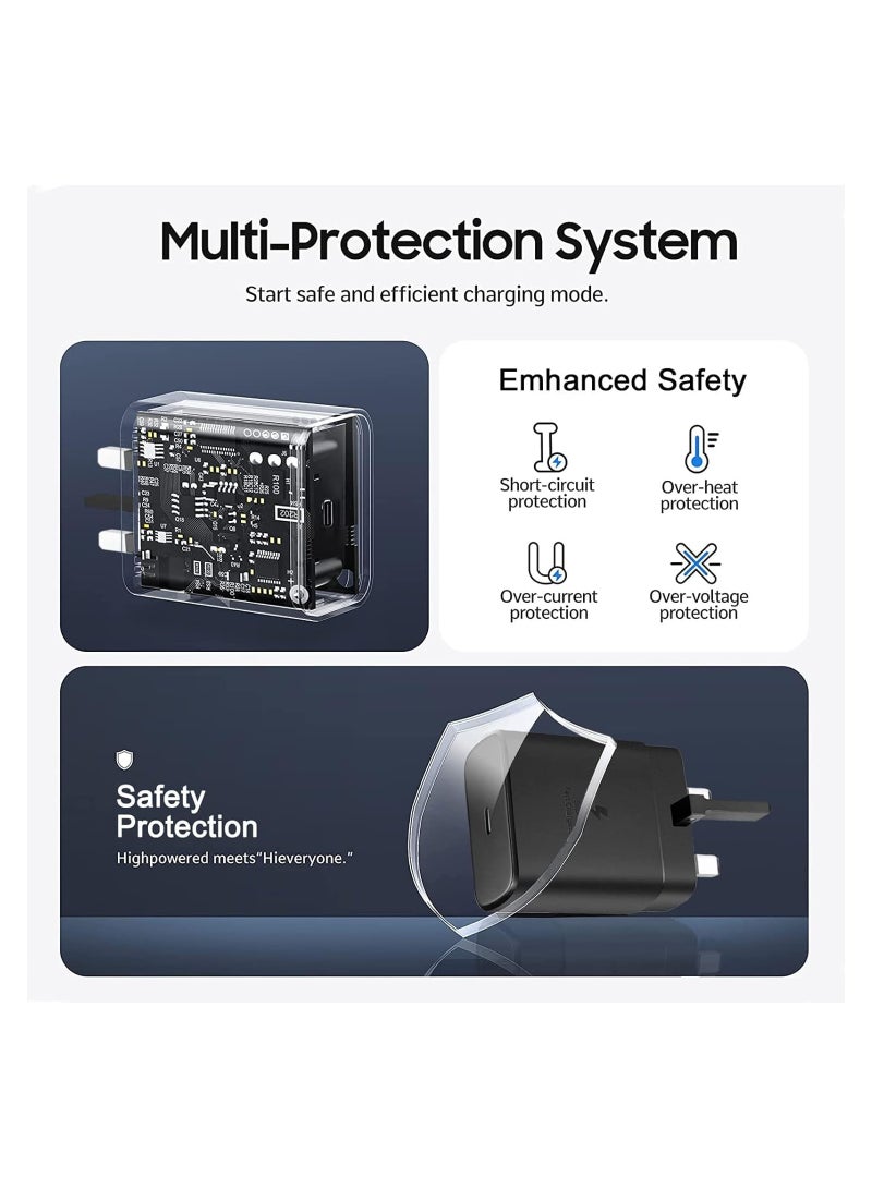 أكويلوكس شاحن فائق السرعة PD 45W مزود بمحول طاقة USB-C وكابل شحن USB-C لهواتف سامسونغ غالكسي S25 ألترا، S24 ألترا، S23 ألترا، S22 ألترا، A16، A15، A55 - باللون الأسود - Image 3