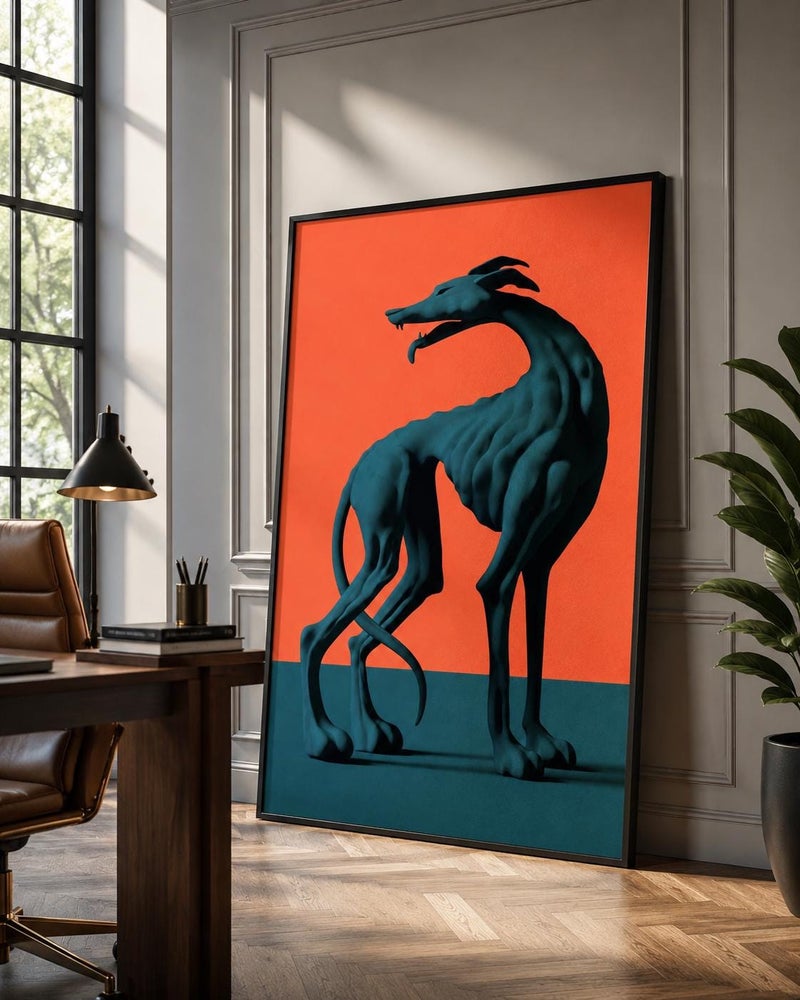 TNESSENTIAL Abstract Greyhound Wall Art, Surreal Dog Print, Orange Teal Contemporary Poster - Image 3
