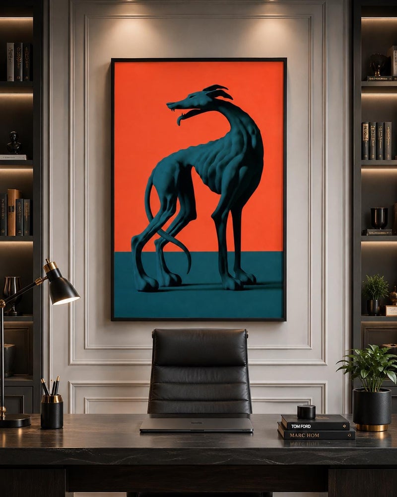 TNESSENTIAL Abstract Greyhound Wall Art, Surreal Dog Print, Orange Teal Contemporary Poster - Image 2
