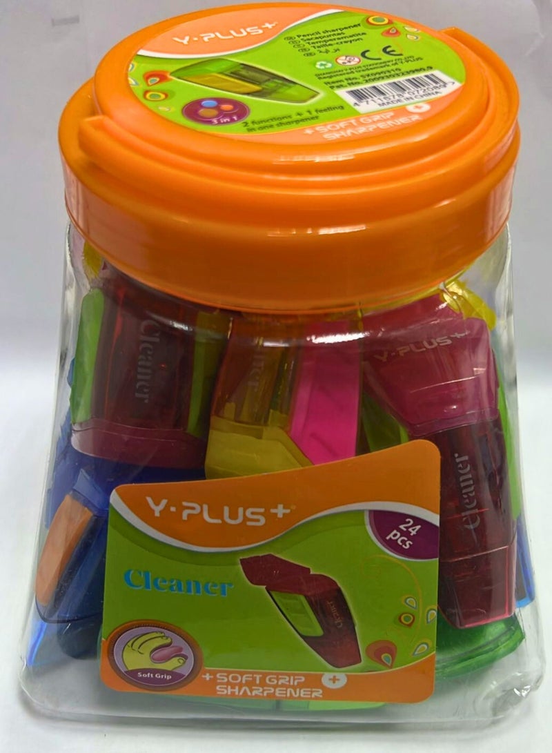 Y plus+ 24-Pieces Cleaner Soft Grip Sharpener And Eraser Assorted Color - Image 1