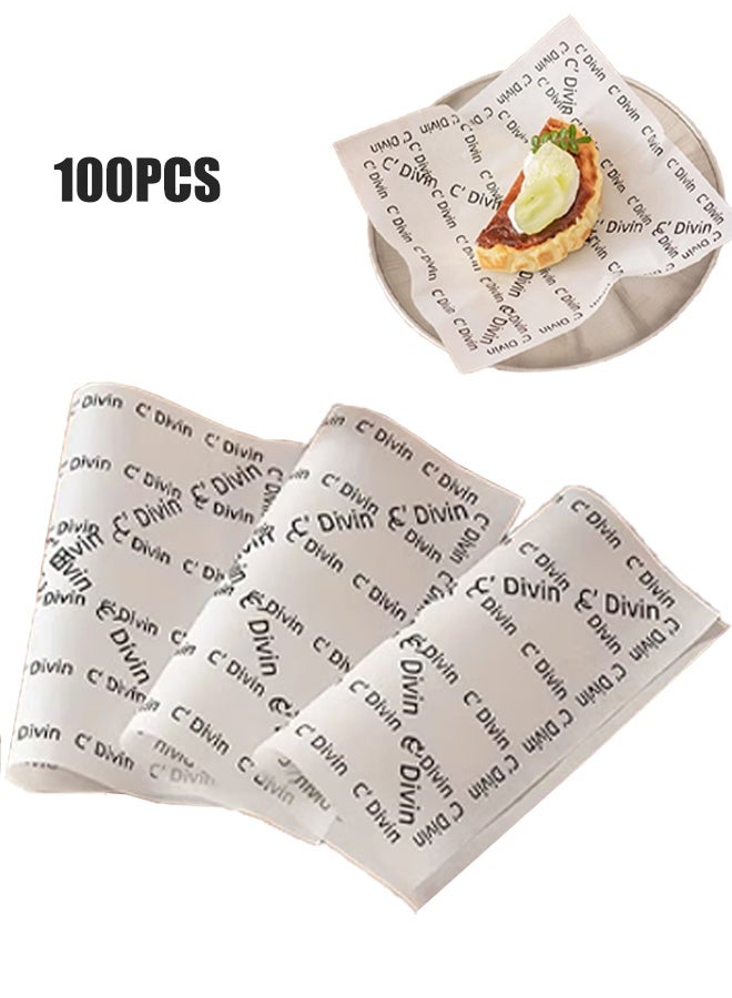 C'صحن 100 ورقة ورق تغليف الخبز، ورق التغليف القابل للتخلص من الدهن، ورق تغليف الخبز، ورق غالي للخبز، البطاطس الفرنسية، الشطائر، البيتزا، البرجر، الكلاب الساخنة -18×18 سم - Image 1