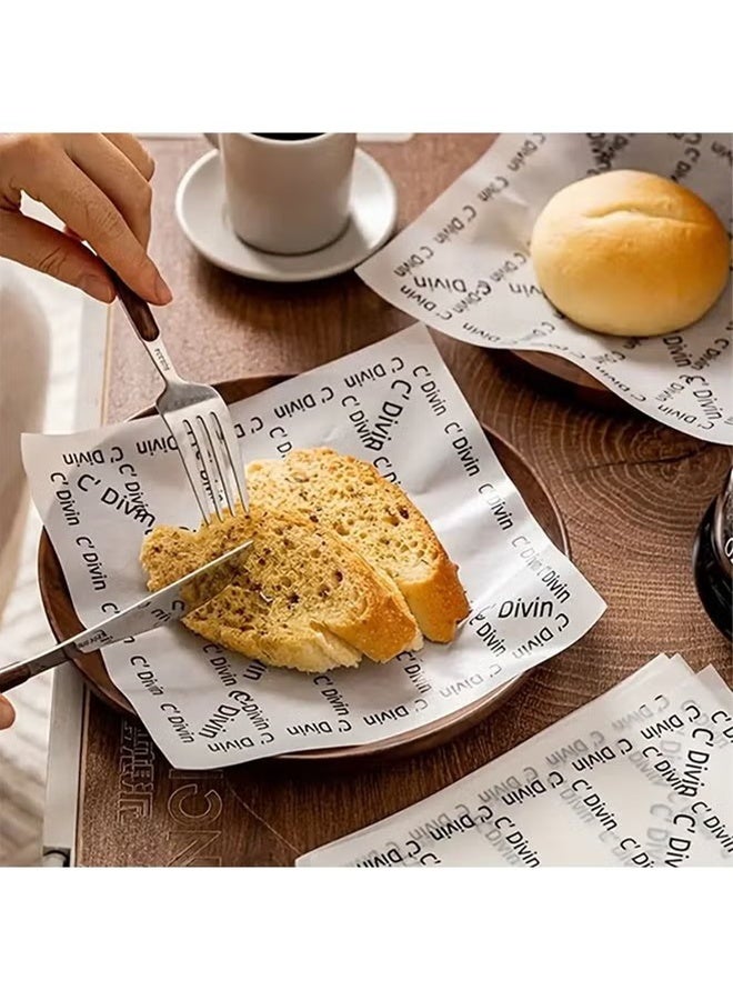 C'صحن 100 ورقة ورق تغليف الخبز، ورق التغليف القابل للتخلص من الدهن، ورق تغليف الخبز، ورق غالي للخبز، البطاطس الفرنسية، الشطائر، البيتزا، البرجر، الكلاب الساخنة -18×18 سم - Image 3