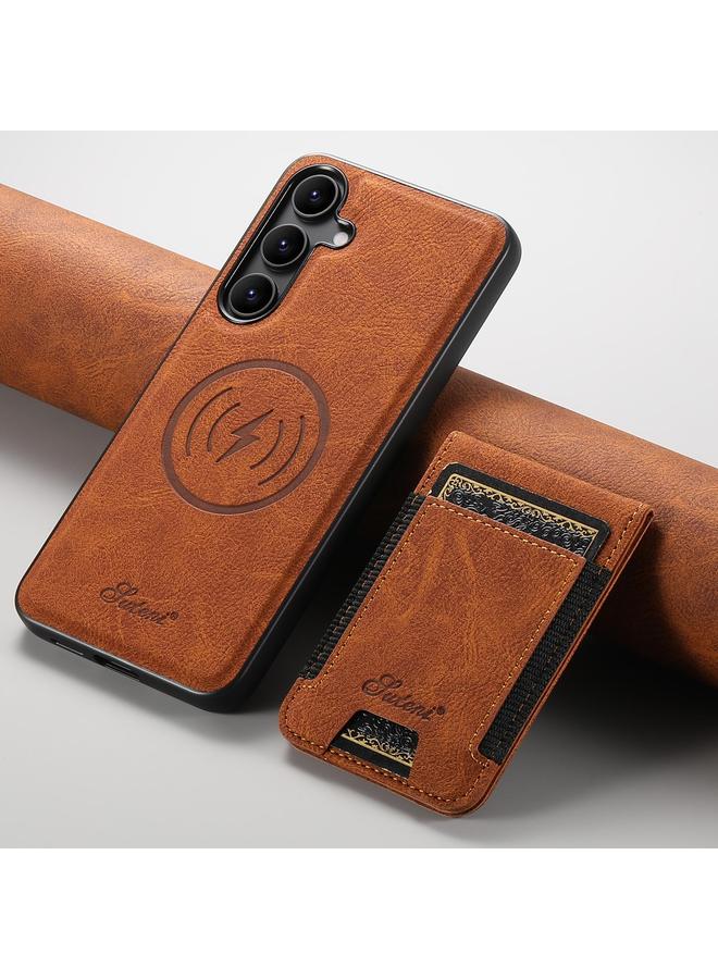 Suteni Case For Samsung Galaxy S25 5G H17 Litchi Texture Leather MagSafe Detachable Wallet Phone Case - Image 2