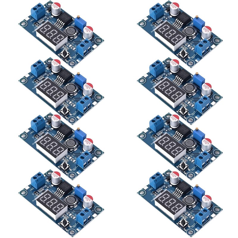 سيلوكي وحدة محول طاقة باك DC-DC LM2596، منظم جهد قابل للتعديل من 4-40 فولت إلى 1.25-37 فولت مع شاشة فولتميتر LED (عبوة من 8 قطع) - Image 1