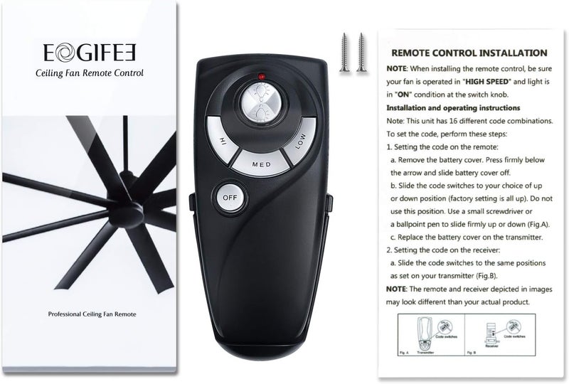 Eogifee UC7083T Ceiling Fan Remote Control Replacement of Hampton Bay with Dim Light,3 Speed Control with Wall Mount Only Remote - Image 4