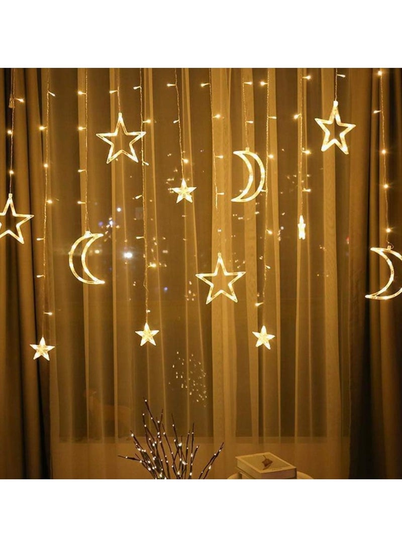 ضوء رمضان 3.5 متر لتزيين المنزل على شكل نجمة وقمر، ضوء LED للديكور الداخلي والخارجي، أبيض دافئ، ضوء زخرفي متعدد الأوضاع يعمل بـ 8 أوضاع (مجموعة، في الأمواج، متسلسل، Slo Glo، مطاردة/فلاش، بهتان بطيء، وميض/فلاش، ثابت) 220 فولت أبيض دافئ مباشر  - Image 5