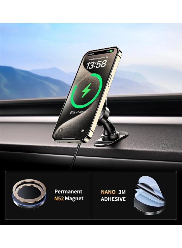 Taalk Magnetic Wireless Car Charger – 15W Fast Charging Air Vent and Dashboard Phone Mount for iPhone 16/15/14/13/12 - Image 2