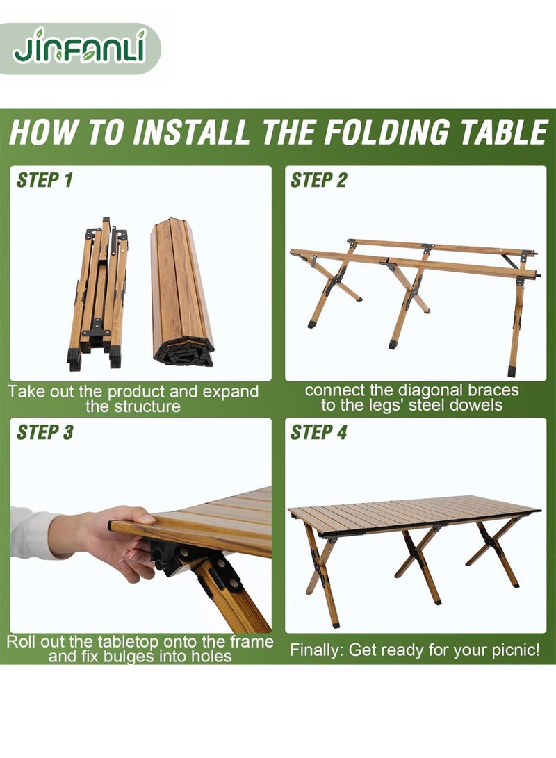 جين فان ل أنا طاولة قابلة للطي في الهواء الطلق، طاولة تخييم قابلة للطي، طاولة نزهة محمولة، طاولة نزهة قابلة للطي، طاولة خشبية قابلة للطي، طاولة تخييم لتناول الطعام في الحفلات، ارتفاع قابل للتعديل، طاولة قابلة للطي، شواء داخلي وخارجي، [فولاذ كربوني] 60*60*45 سم من حبوب الجوز - Image 4
