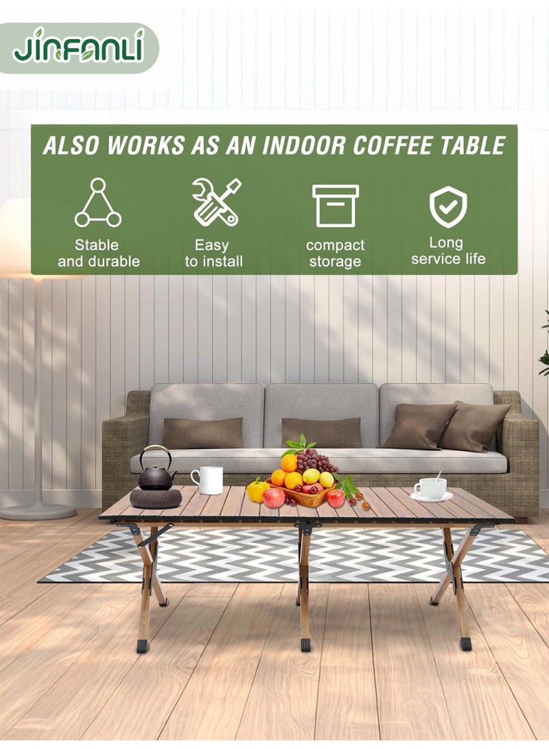 جين فان ل أنا طاولة قابلة للطي في الهواء الطلق، طاولة تخييم قابلة للطي، طاولة نزهة محمولة، طاولة نزهة قابلة للطي، طاولة خشبية قابلة للطي، طاولة تخييم لتناول الطعام في الحفلات، ارتفاع قابل للتعديل، طاولة قابلة للطي، شواء داخلي وخارجي، [فولاذ كربوني] 60*60*45 سم من حبوب الجوز - Image 3