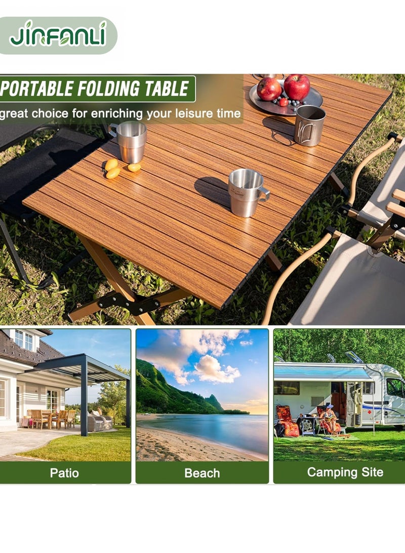 جين فان ل أنا طاولة قابلة للطي في الهواء الطلق، طاولة تخييم قابلة للطي، طاولة نزهة محمولة، طاولة نزهة قابلة للطي، طاولة خشبية قابلة للطي، طاولة تخييم لتناول الطعام في الحفلات، ارتفاع قابل للتعديل، طاولة قابلة للطي، شواء داخلي وخارجي، [فولاذ كربوني] 60*60*45 سم من حبوب الجوز - Image 5