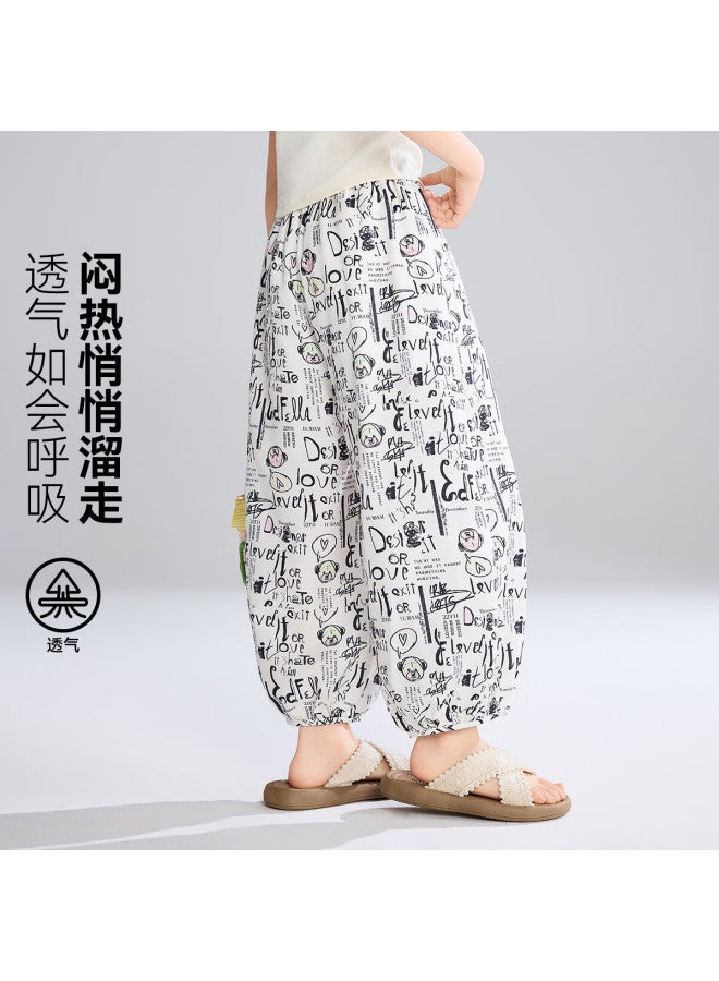 Ask Junior Kids Girls Lantern Pants Spring Casual Cropped Mosquito-proof Trousers Black White 160 - Image 1