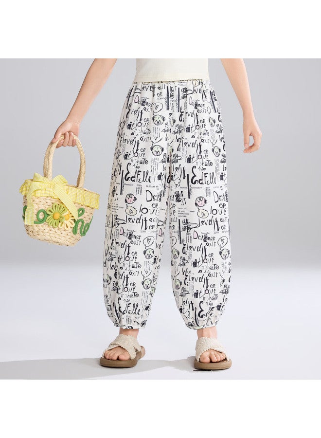 Ask Junior Kids Girls Lantern Pants Spring Casual Cropped Mosquito-proof Trousers Black White 160 - Image 2