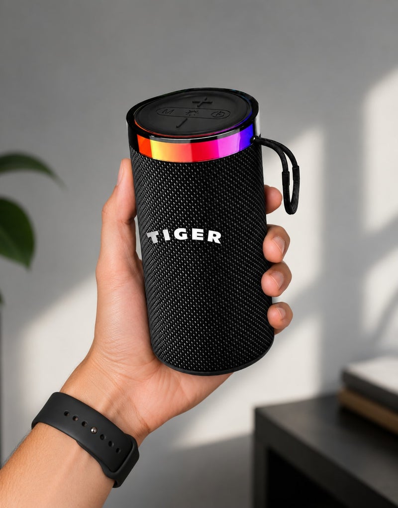 تايجر سبيكر بلوتوث محمول T-160 بتصميم أنيق بإضاءة RGB وصوت ستيريو، تشغيل حتى 3 ساعات - لون أسود - Image 4