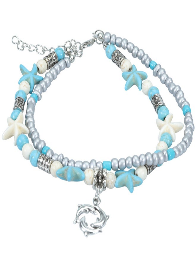 Luxury 2 Pcs Turtle Anklet Set for Women - Adjustable Sea Turtle Shell Ankle Bracelet with Multicolor Beads, Handmade Boho Beach Foot Jewelry, Silver & Gold Tone Ocean Themed Anklet, Perfect Summer Swim Vacation Accessory, Meaningful Valentine's Day & Ramadan Gift (Hypoallergenic) - Image 2