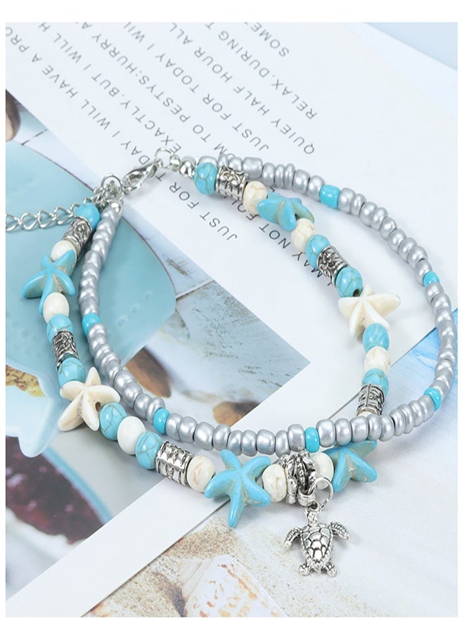 Luxury 2 Pcs Turtle Anklet Set for Women - Adjustable Sea Turtle Shell Ankle Bracelet with Multicolor Beads, Handmade Boho Beach Foot Jewelry, Silver & Gold Tone Ocean Themed Anklet, Perfect Summer Swim Vacation Accessory, Meaningful Valentine's Day & Ramadan Gift (Hypoallergenic) - Image 3