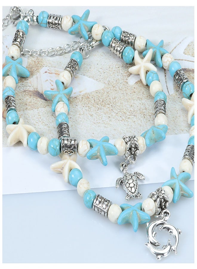 Luxury 2 Pcs Turtle Anklet Set for Women - Adjustable Sea Turtle Shell Ankle Bracelet with Multicolor Beads, Handmade Boho Beach Foot Jewelry, Silver & Gold Tone Ocean Themed Anklet, Perfect Summer Swim Vacation Accessory, Meaningful Valentine's Day & Ramadan Gift (Hypoallergenic) - Image 4