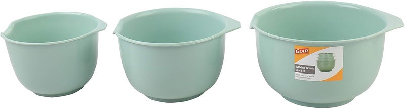 Glad Mixing Bowls with Pour Spout, Set of 3 | Nesting Design Saves Space | Non-Slip, BPA Free, Dishwasher Safe Plastic | Kitchen Cooking and Baking Supplies, Sage Green - Image 5