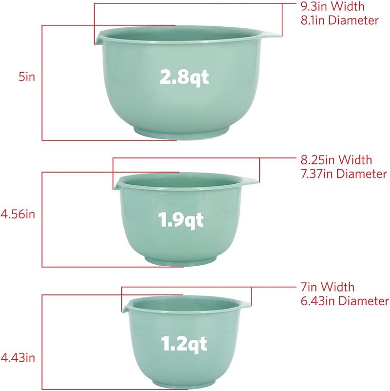 Glad Mixing Bowls with Pour Spout, Set of 3 | Nesting Design Saves Space | Non-Slip, BPA Free, Dishwasher Safe Plastic | Kitchen Cooking and Baking Supplies, Sage Green - Image 3