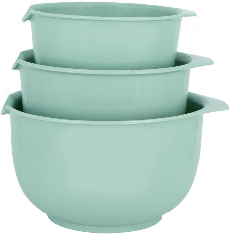 Glad Mixing Bowls with Pour Spout, Set of 3 | Nesting Design Saves Space | Non-Slip, BPA Free, Dishwasher Safe Plastic | Kitchen Cooking and Baking Supplies, Sage Green - Image 1