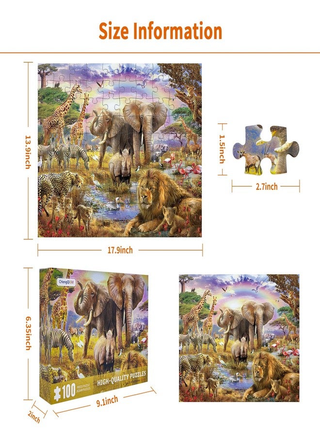 CHengQiSM 100 Piece Puzzles for Kids, African Animal 100 Piece Puzzles for Adults, Animal World Puzzle Jungle Scene Puzzle, Jigsaw Puzzles 100 Pieces for Seniors Teens Kids Ages 6-10 Brain Teaser - Image 3