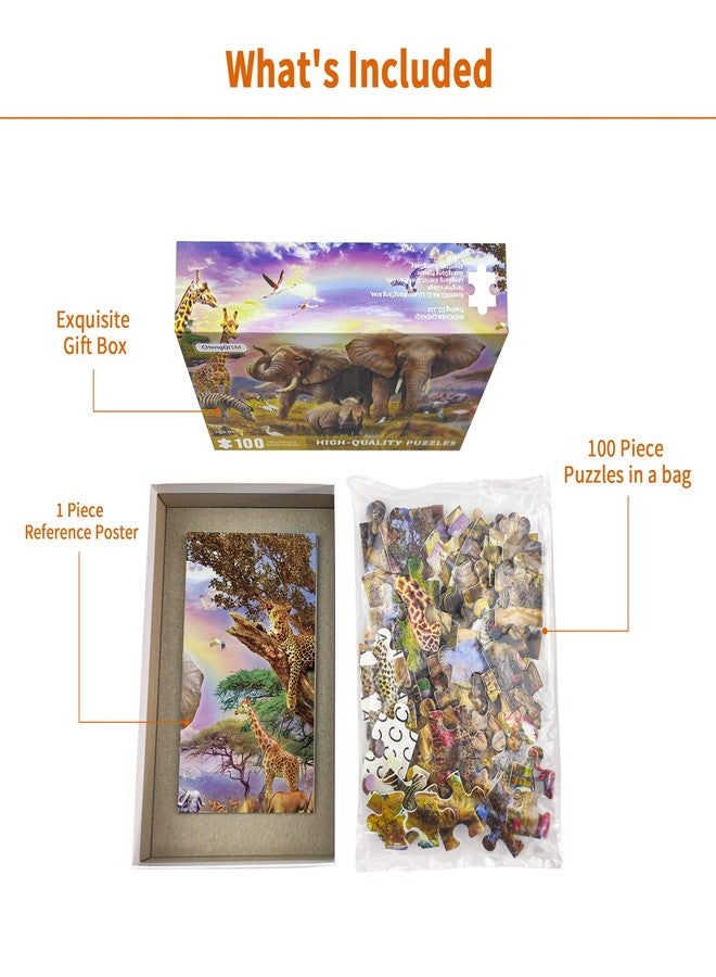 CHengQiSM 100 Piece Puzzles for Kids, African Animal 100 Piece Puzzles for Adults, Animal World Puzzle Jungle Scene Puzzle, Jigsaw Puzzles 100 Pieces for Seniors Teens Kids Ages 6-10 Brain Teaser - Image 5