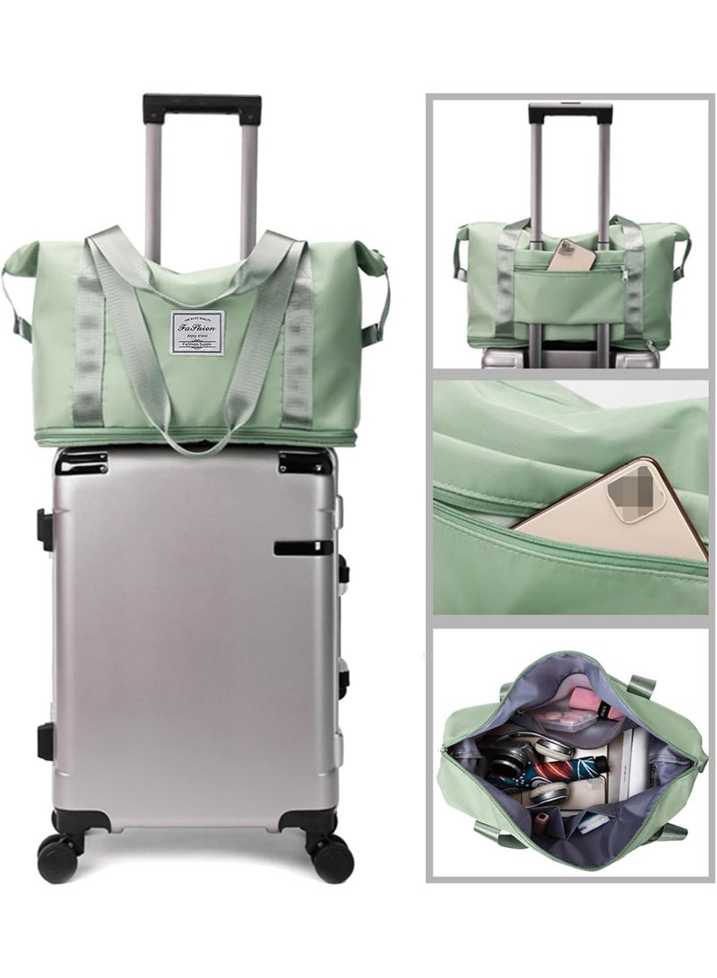 Large, foldable, water-resistant handbag suitable for travel, green color - Image 3