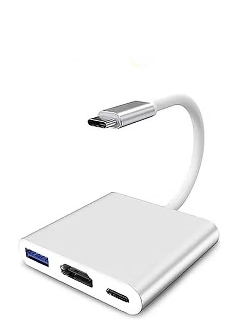 USB Type-C to HDMI 3-in-1 adapter, 4K video converter with 3.0 and Type-C charging ports,  100W PD Charging | Compatible with USB Keyboards, mice, TV, Projector, Monitor, Hard Drives, Laptop, Phone(silver) - Image 1