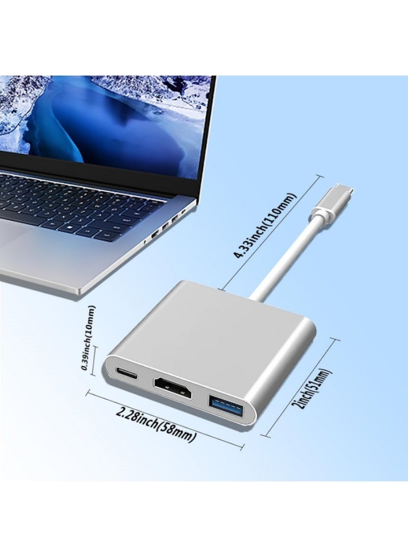 USB Type-C to HDMI 3-in-1 adapter, 4K video converter with 3.0 and Type-C charging ports,  100W PD Charging | Compatible with USB Keyboards, mice, TV, Projector, Monitor, Hard Drives, Laptop, Phone(silver) - Image 4
