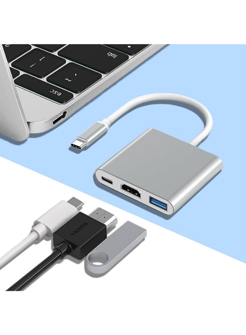 USB Type-C to HDMI 3-in-1 adapter, 4K video converter with 3.0 and Type-C charging ports,  100W PD Charging | Compatible with USB Keyboards, mice, TV, Projector, Monitor, Hard Drives, Laptop, Phone(silver) - Image 2