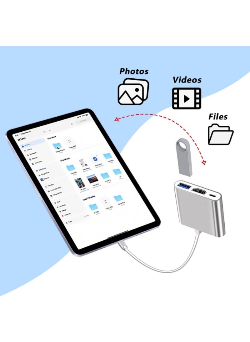 USB Type-C to HDMI 3-in-1 adapter, 4K video converter with 3.0 and Type-C charging ports,  100W PD Charging | Compatible with USB Keyboards, mice, TV, Projector, Monitor, Hard Drives, Laptop, Phone(silver) - Image 5