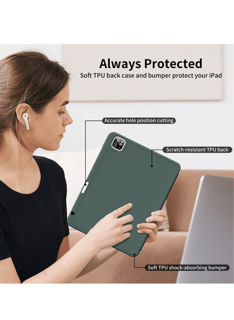 JAJEEK "iPad Pro 11 Inch Case (4th/3rd/2nd Gen, 2020-2022) – Trifold Smart Stand, Soft TPU Back, Wireless Pencil Charging, Auto Wake/Sleep, Pencil Holder – Dark Green" - Image 4