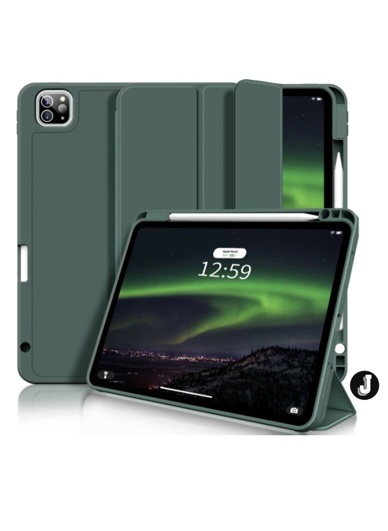 JAJEEK "iPad Pro 11 Inch Case (4th/3rd/2nd Gen, 2020-2022) – Trifold Smart Stand, Soft TPU Back, Wireless Pencil Charging, Auto Wake/Sleep, Pencil Holder – Dark Green" - Image 1