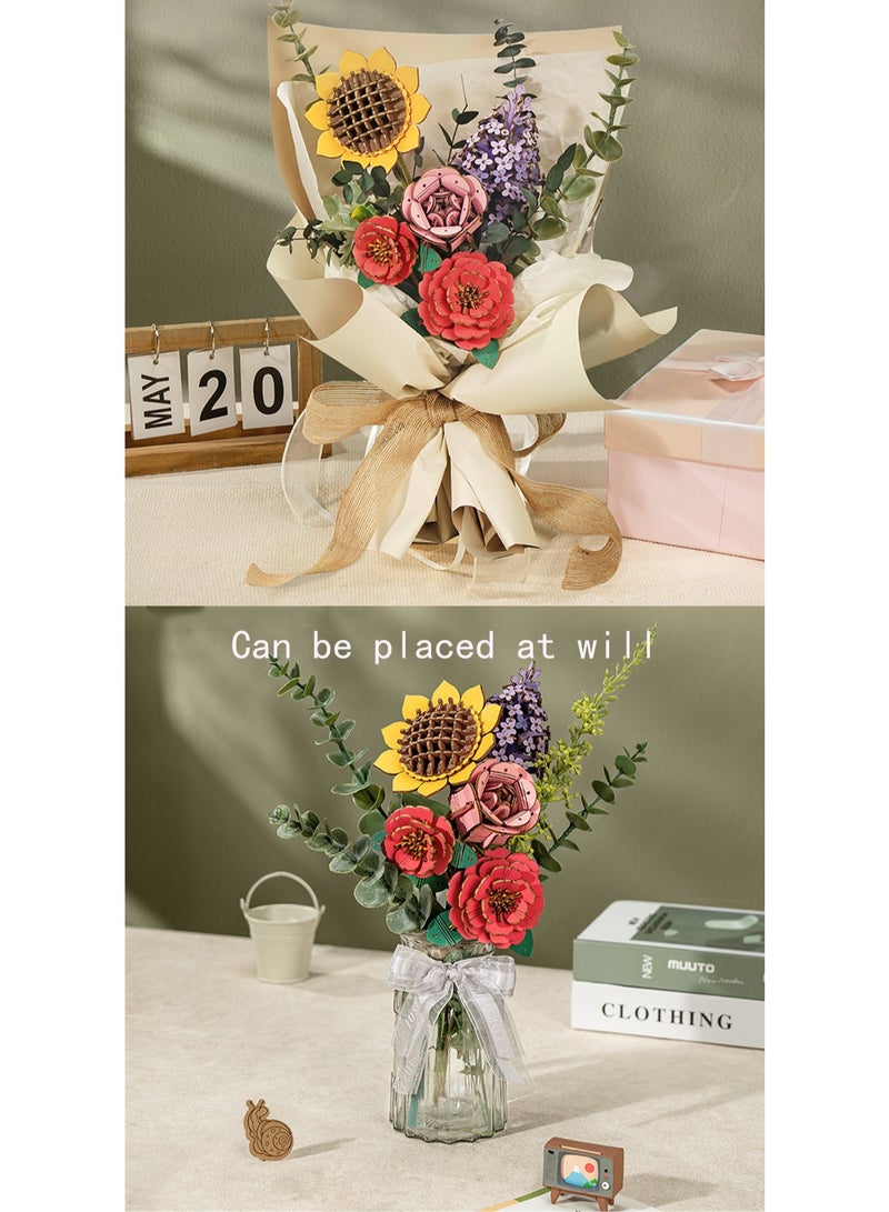 Red Camellia, 3d Flower Wooden Jigsaw Puzzle Blocks, Plant Diy Model Set Building Crafts, Collectibles, Creative Gifts And Toys - Image 3