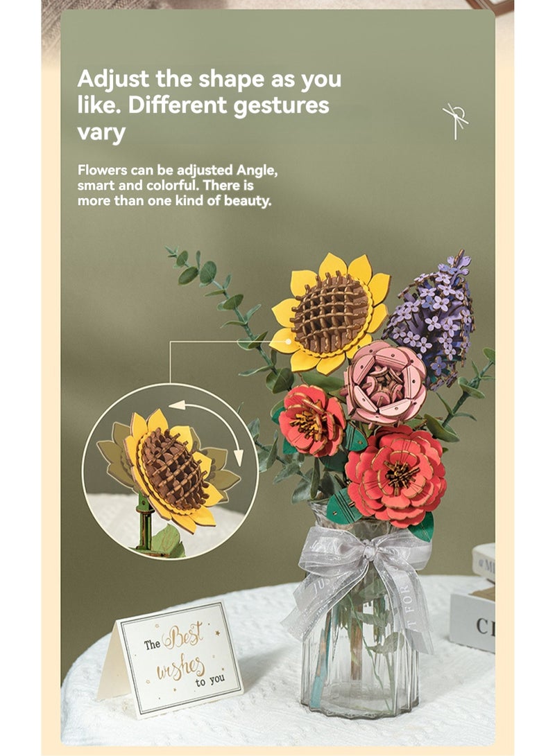 Red Camellia, 3d Flower Wooden Jigsaw Puzzle Blocks, Plant Diy Model Set Building Crafts, Collectibles, Creative Gifts And Toys - Image 5