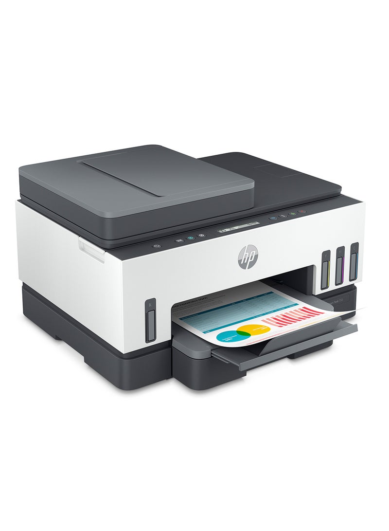 HP طابعة إتش بي سمارت تانك 750 لاسلكية الكل في واحد للطباعة والمسح الضوئي والنسخ والطباعة التلقائية على الوجهين والتغذية التلقائية للمستندات، وطباعة ما يصل إلى 18000 صفحة بحبر أسود و8000 صفحة بحبر ملون طراز 6UU47A، لون أبيض/ رمادي أبيض/رمادي - Image 4