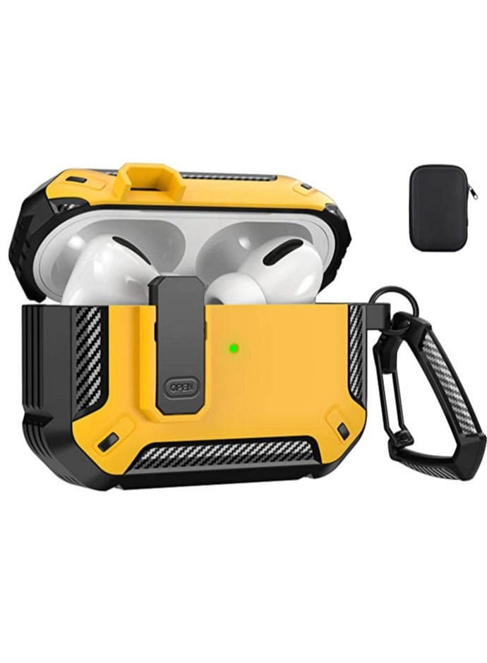 AirPods Pro 2nd Gen Case Cover 2022, AirPods Pro 2 Protective Case with Lock Gen 2 Military Hard Rugged Shockproof Cover with Keychain - Yellow, Compatible with Apple Airpods Pro 2 - Image 1