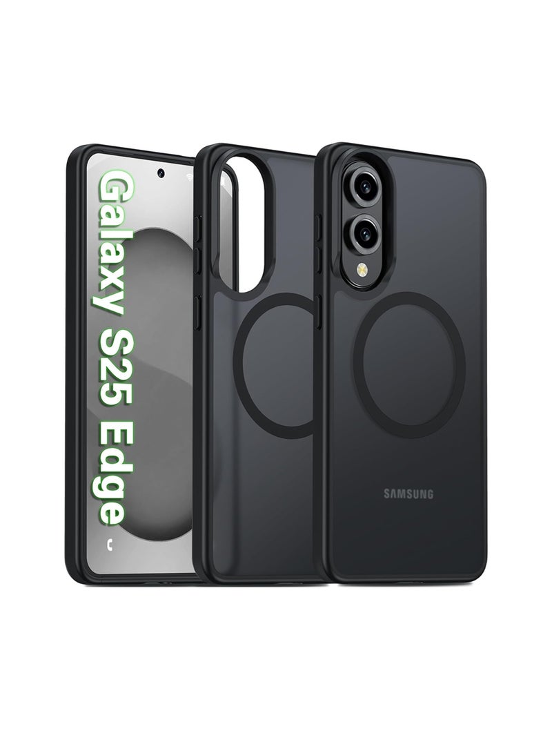 WRISTWISE Case Cover for Samsung Galaxy S25 Edge Case Matte, S25 Edge Phone Case Compatible with MagSafe Frosted Translucent Shockproof Anti-Scratch Slim Fit Case Military Grade Protection (Black) - Image 1