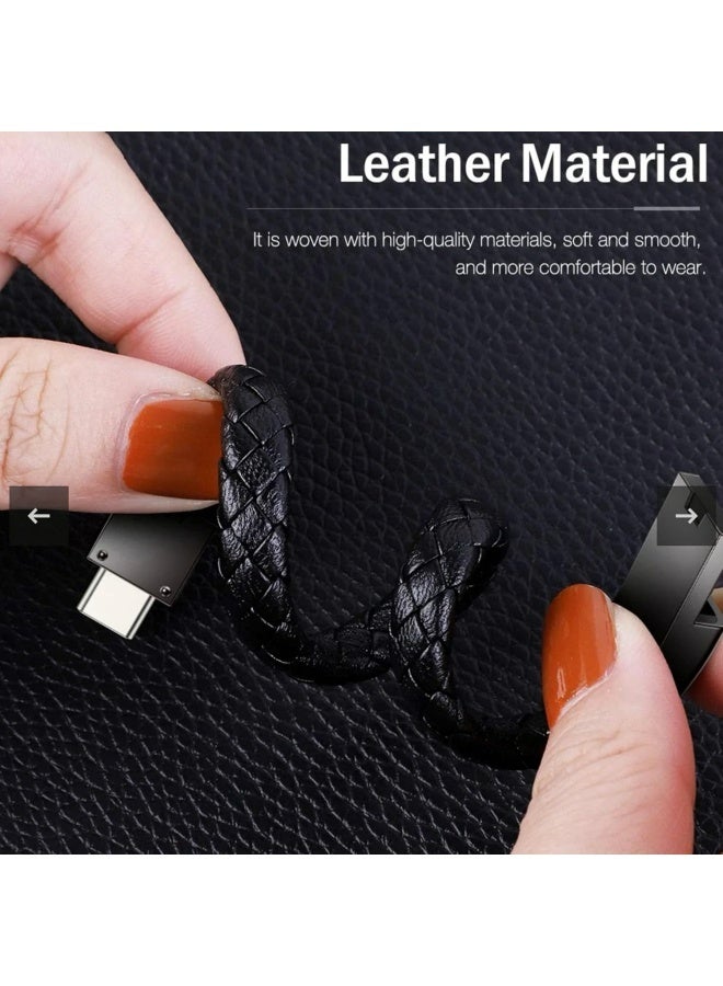 كابل شحن USB لسوار من الجلد، كابل مضفر لنقل البيانات محمول USB للهواتف الذكية والأجهزة الذكية (8.9 بوصة - النوع C، أسود) - Image 5